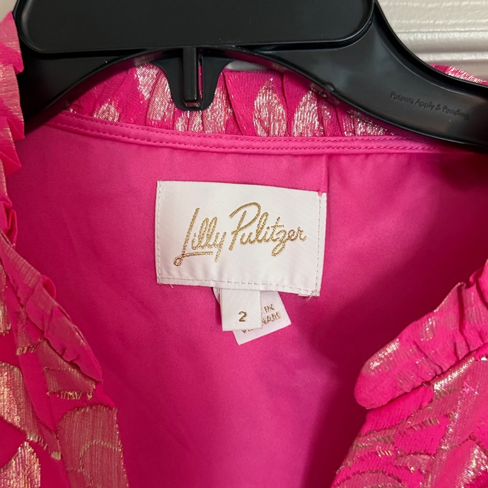 Lilly Pulitzer Hot Pink Metallic Floral Long Sleeve Dress. Size 2 runs big - Picture 6 of 10
